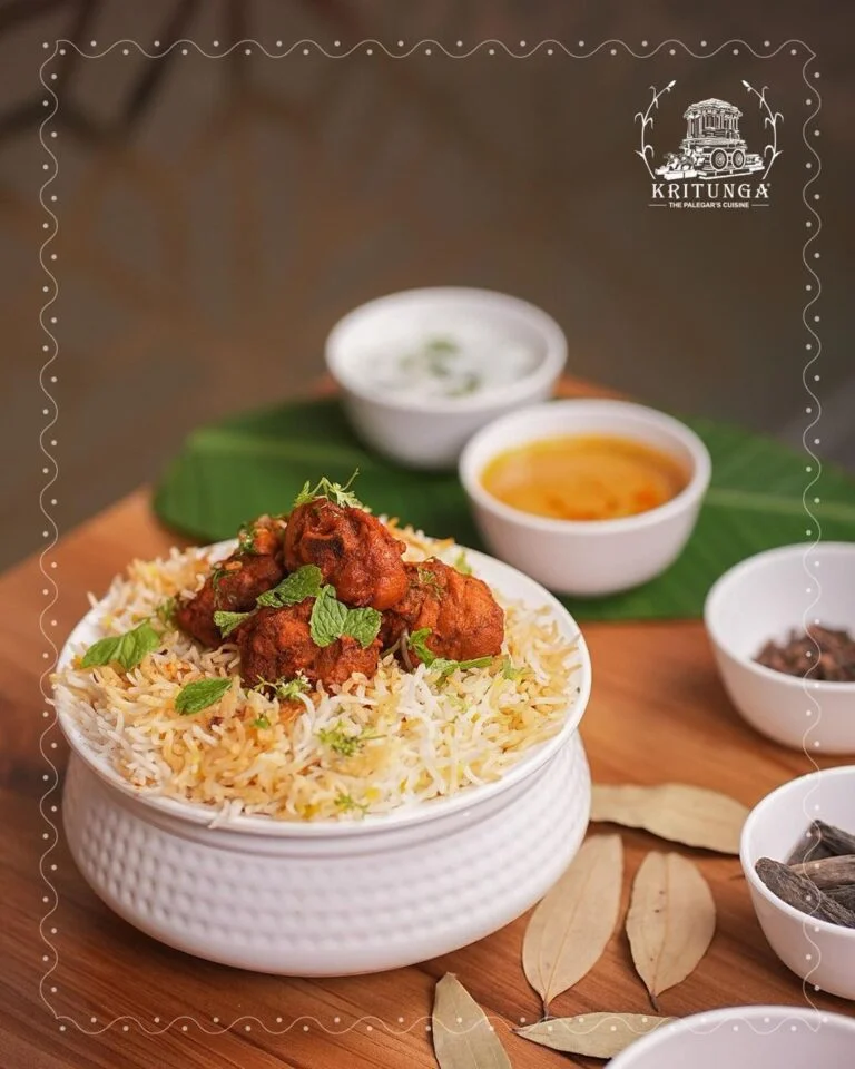 Kritunga Indian Restaurant signature dishes Kritunga Special Chicken BiryaniNatu Kodi Pulusu (Country Chicken)